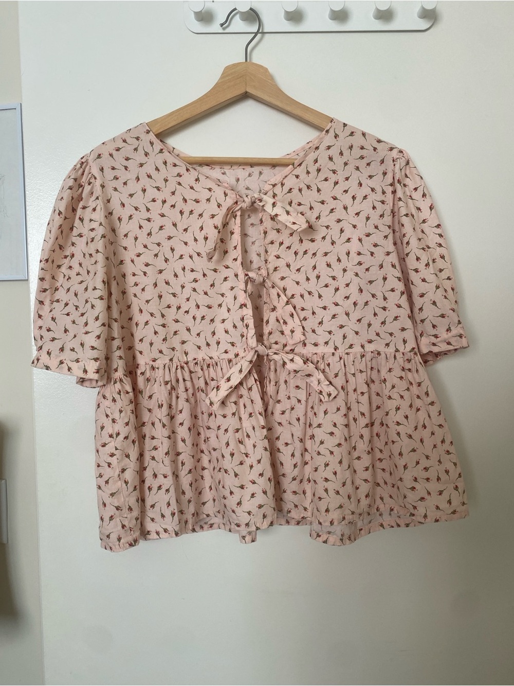 Pink Rosebud Tie-Front Peplum Top